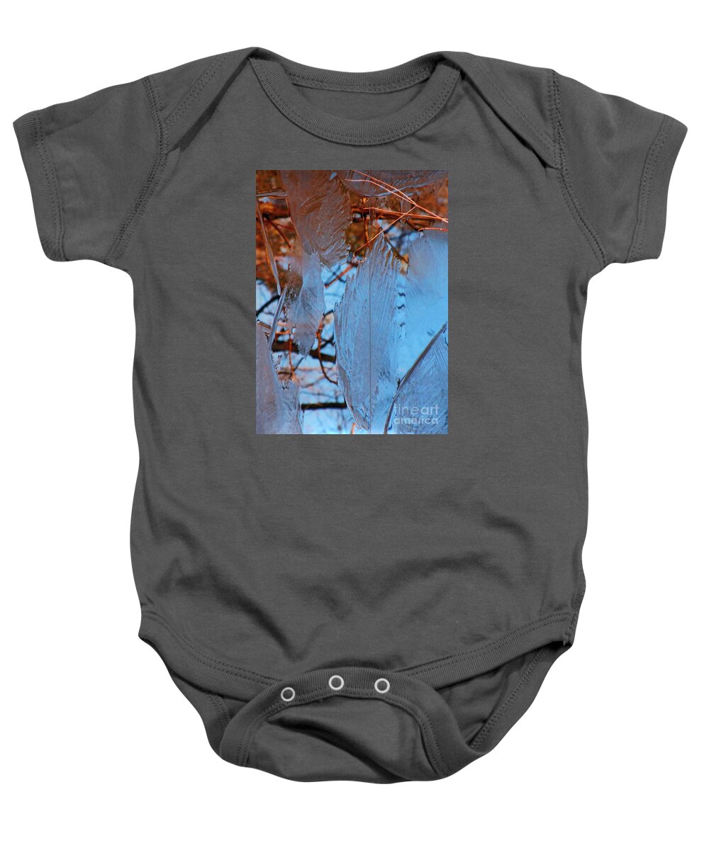  Baby Onesie featuring the photograph Ice on Pond Branches and Leaves by David Frederick
