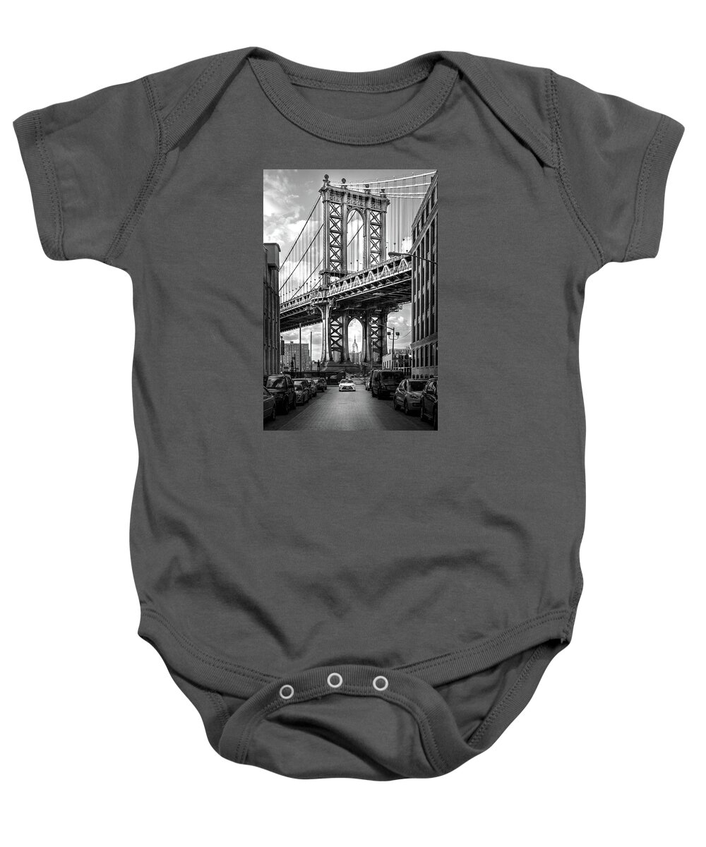 New York City Baby Onesie featuring the photograph Iconic Manhattan BW by Az Jackson
