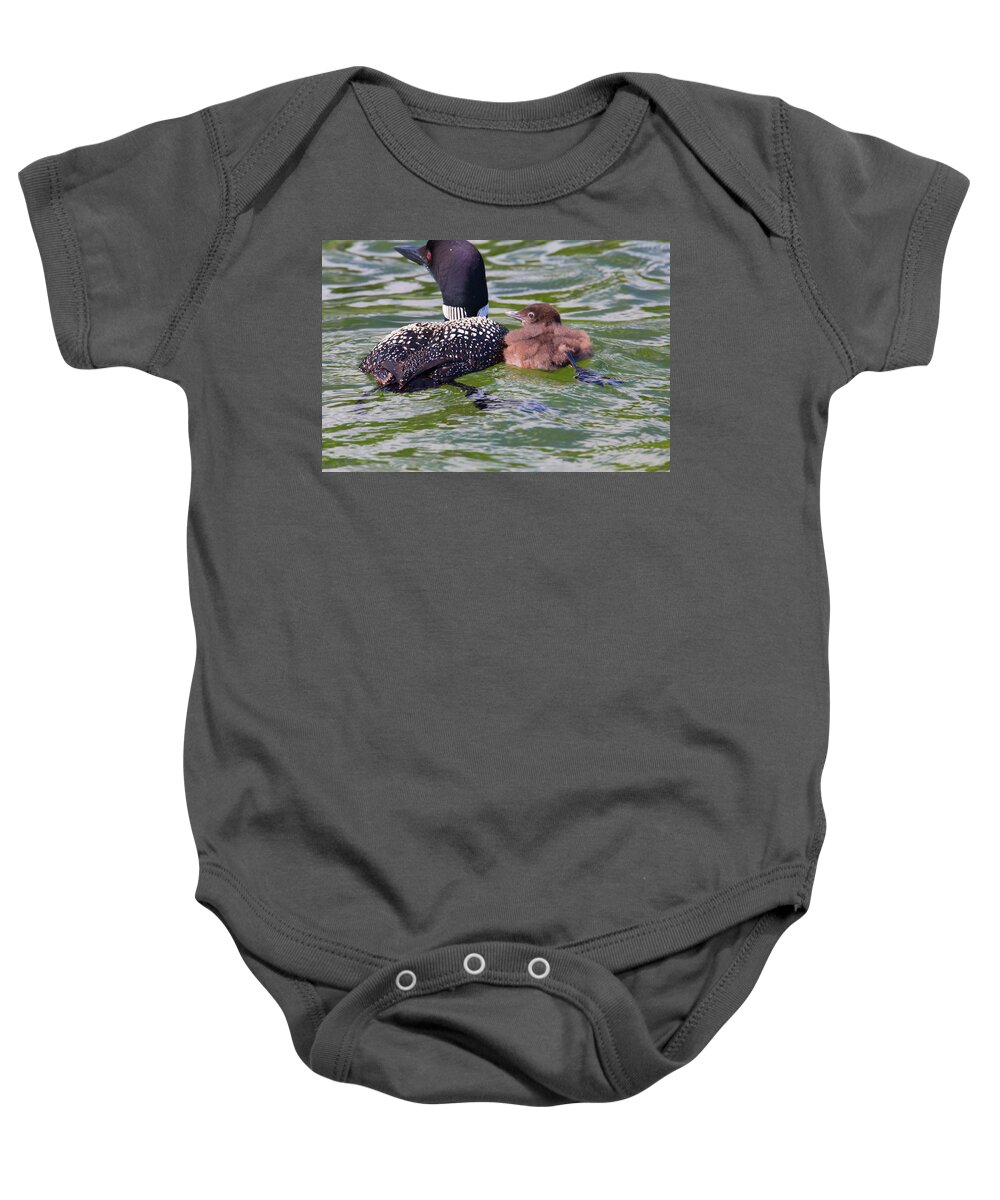 Loons Baby Onesie featuring the photograph In Sync by Nancy Dunivin