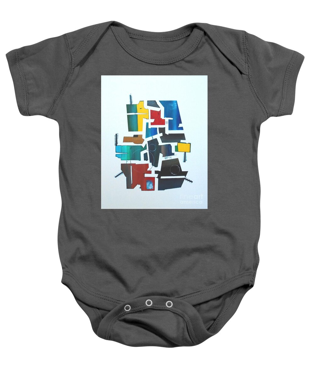 Art Baby Onesie featuring the painting Industrial Abstractica White 2 by John Lyes