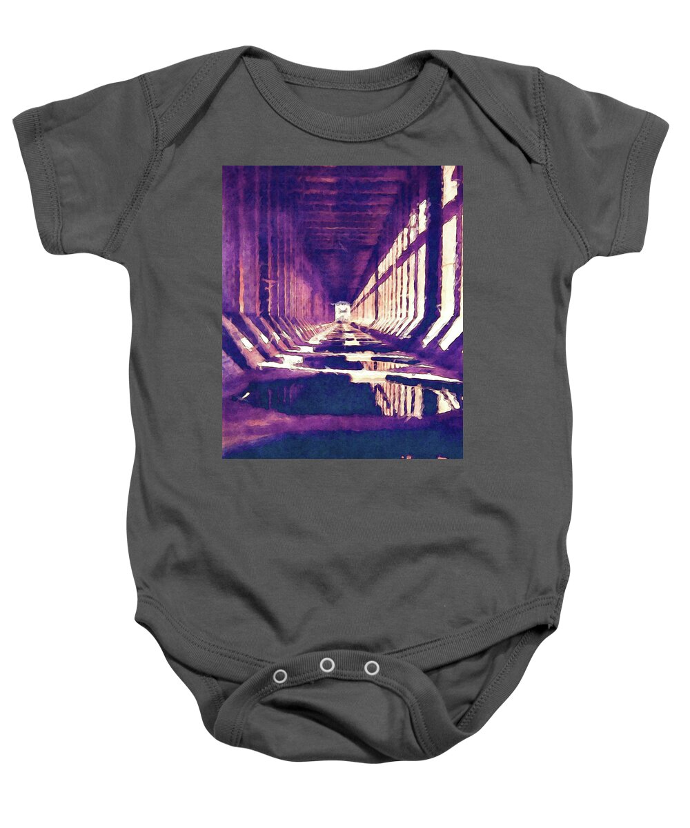 Structure Baby Onesie featuring the digital art Inside of An Iron Ore Dock by Phil Perkins