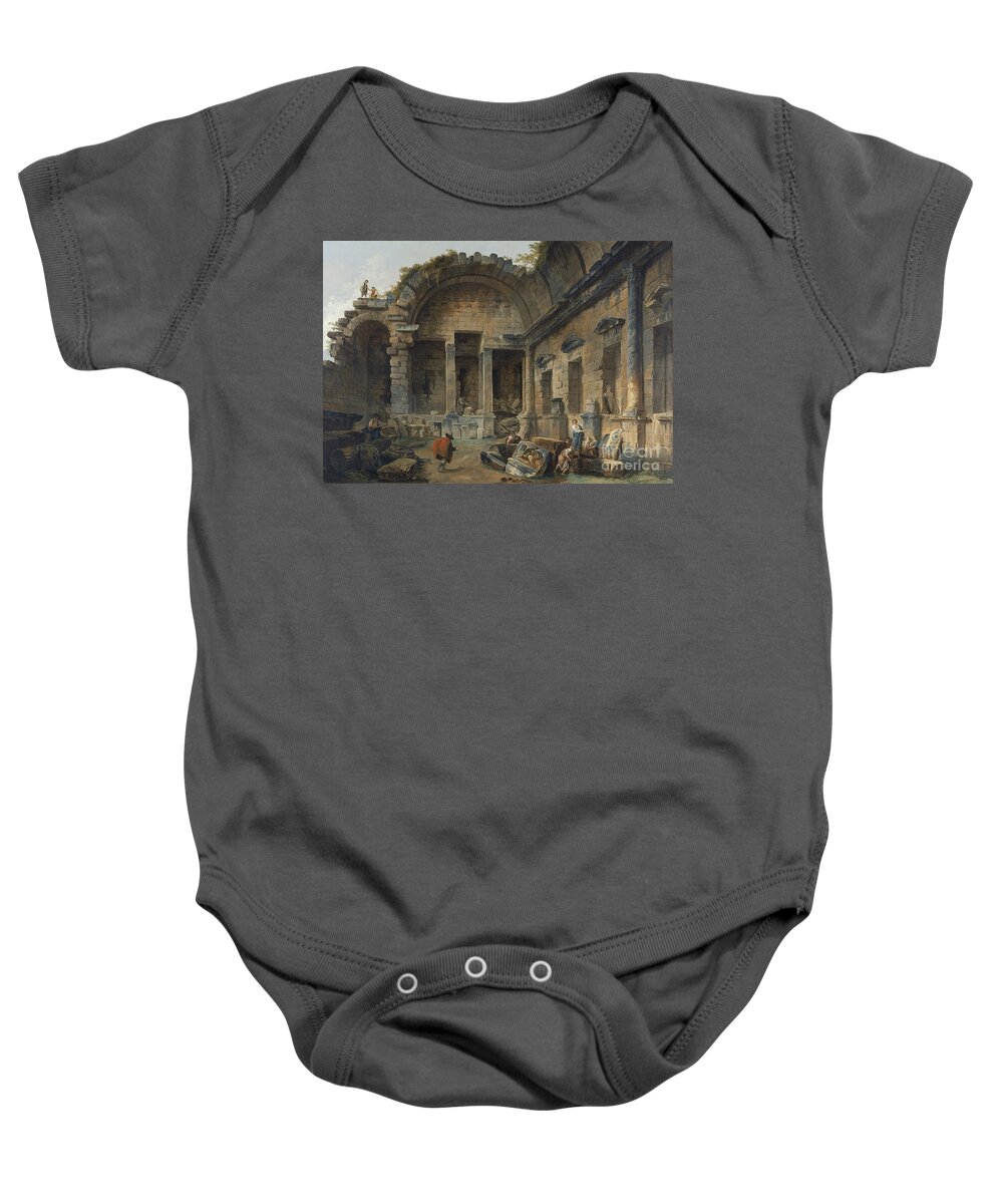 Interior Of The Temple Of Diana At Nimes Baby Onesie featuring the painting Interior of the Temple by MotionAge Designs