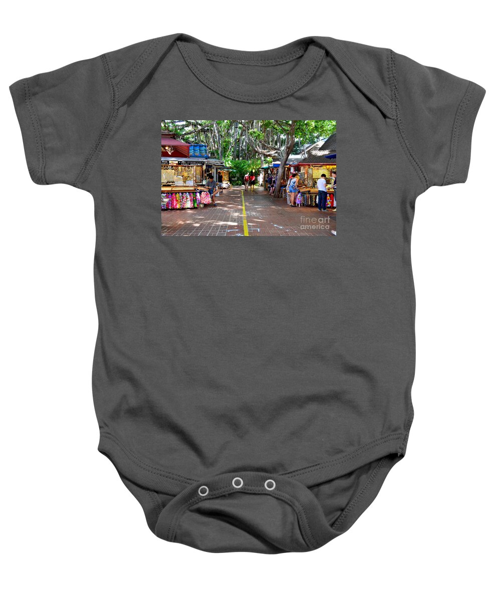Marketplace Baby Onesie featuring the photograph International Marketplace - Honolulu Hawaii by Mary Deal