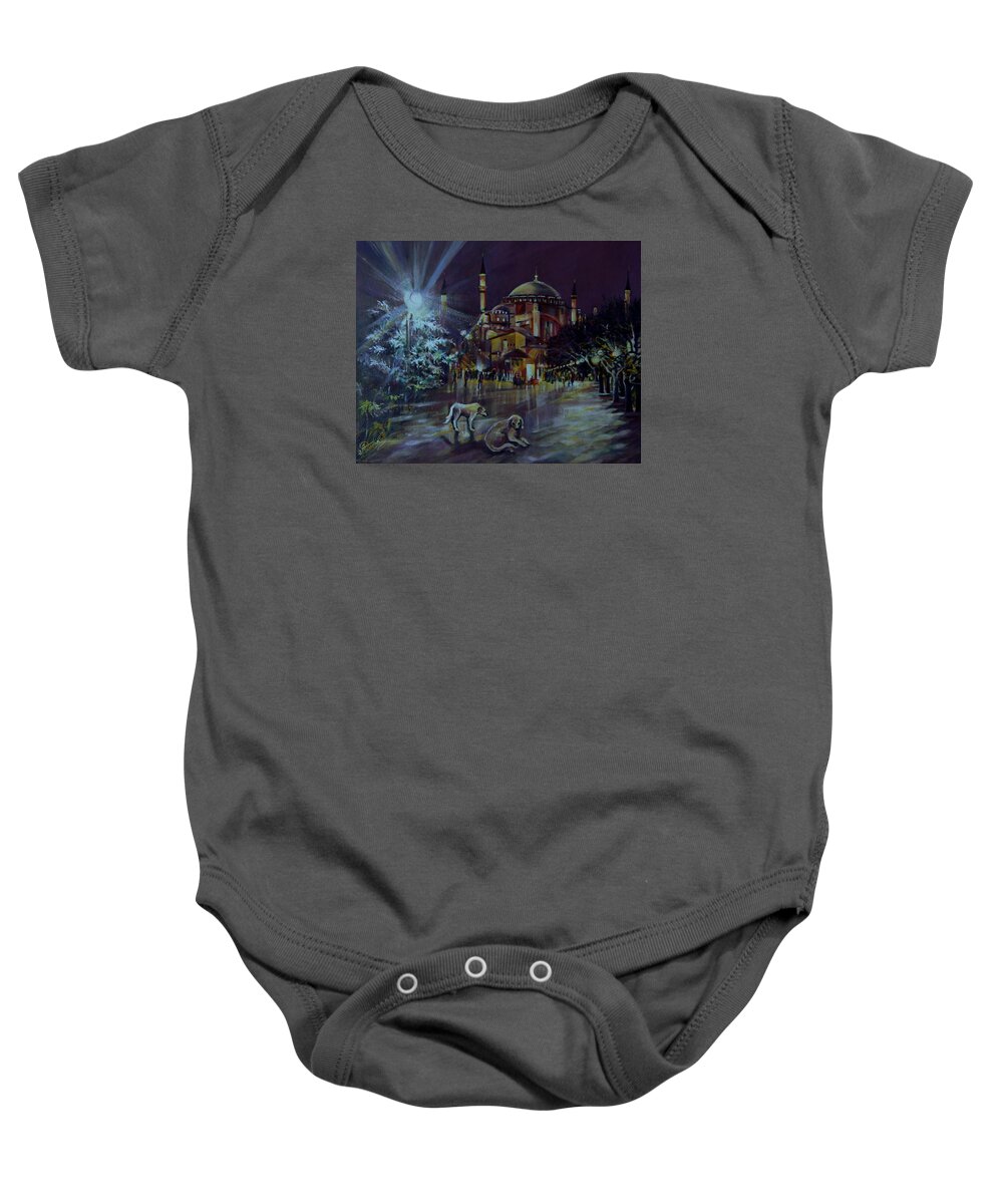 Travel Impressions Baby Onesie featuring the painting Istanbul Night by Anna Duyunova
