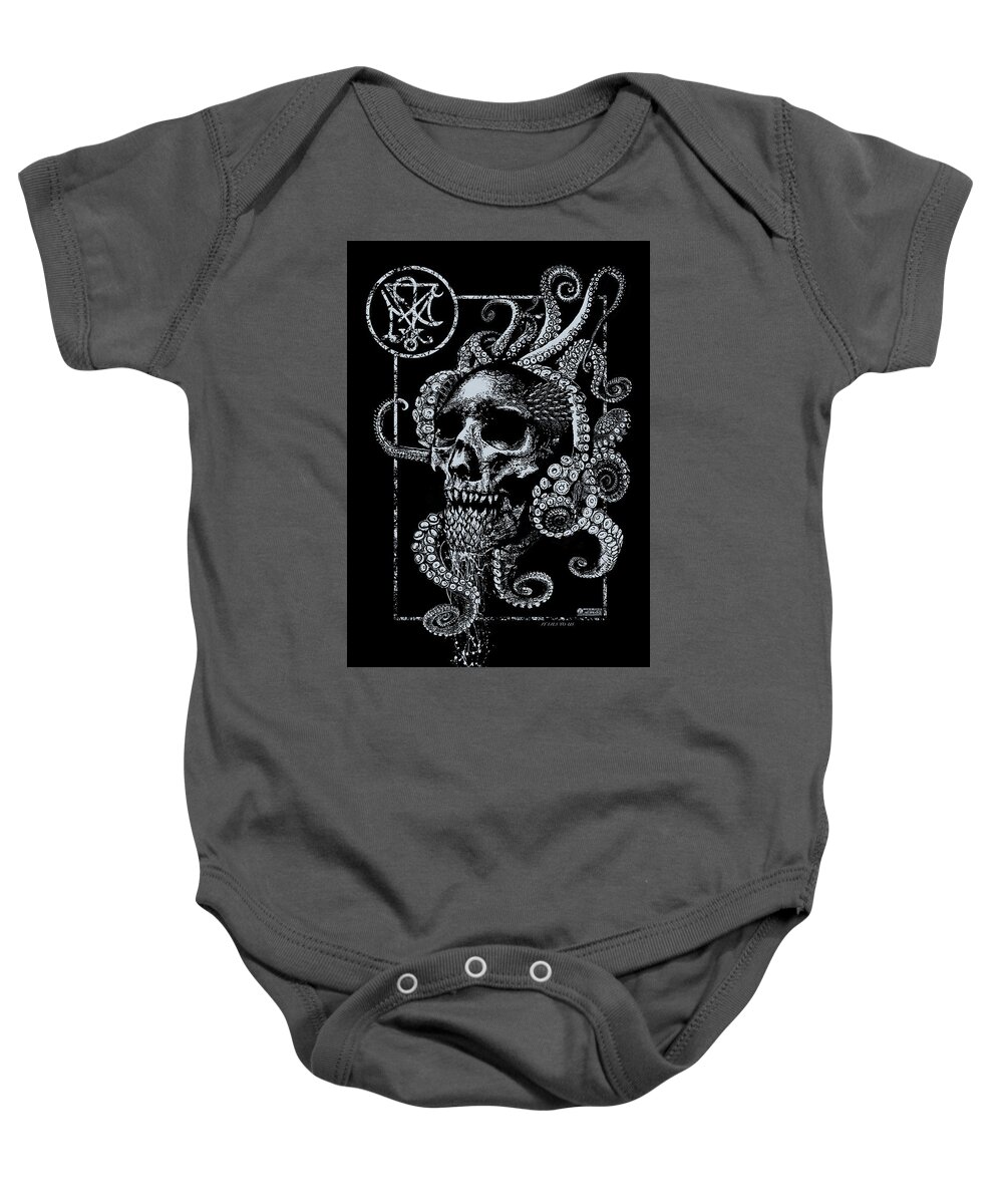 Death Baby Onesie featuring the mixed media It Lies To Us by Tony Koehl