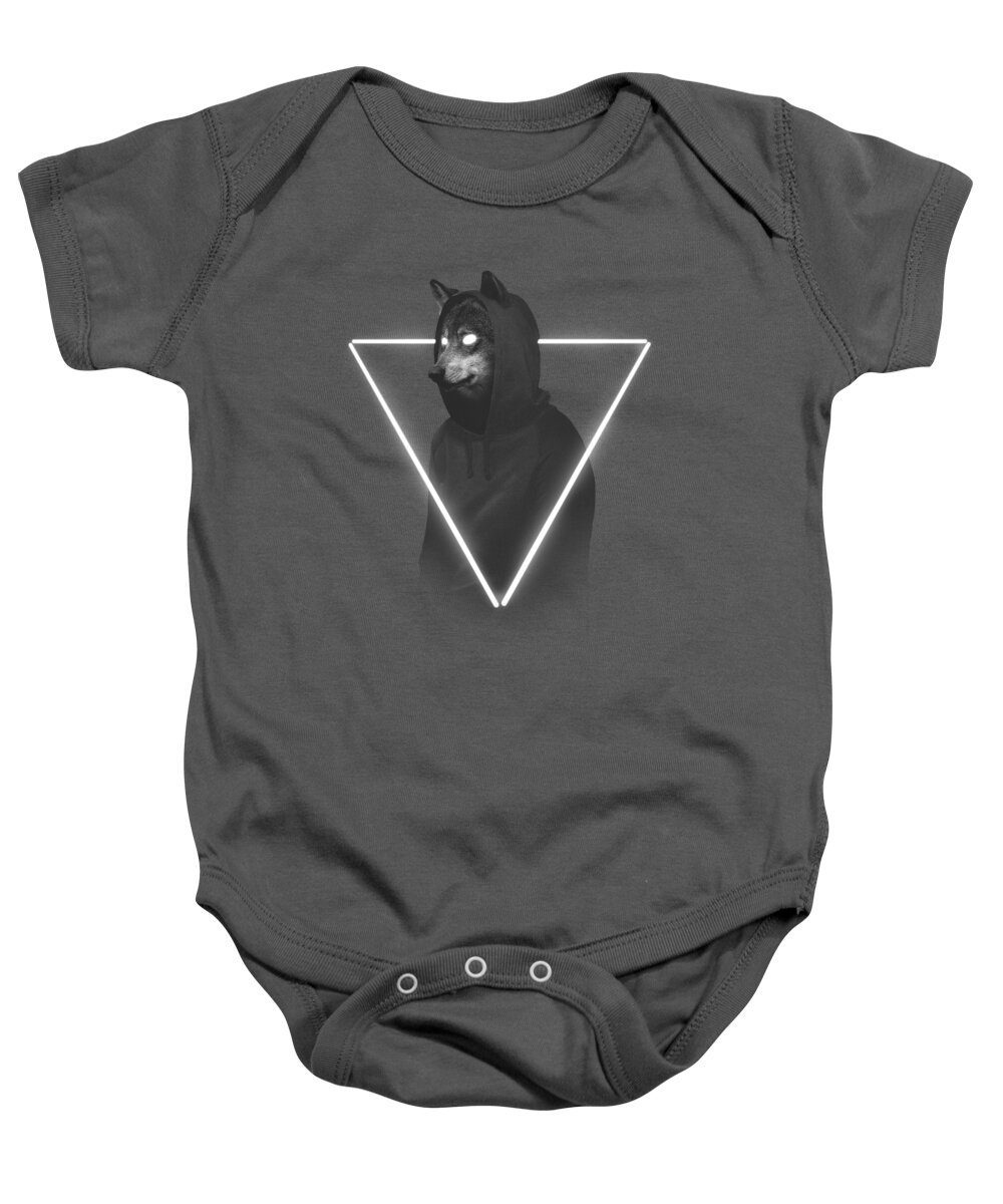 Wolf Baby Onesie featuring the mixed media It's me inside me by Robert Farkas