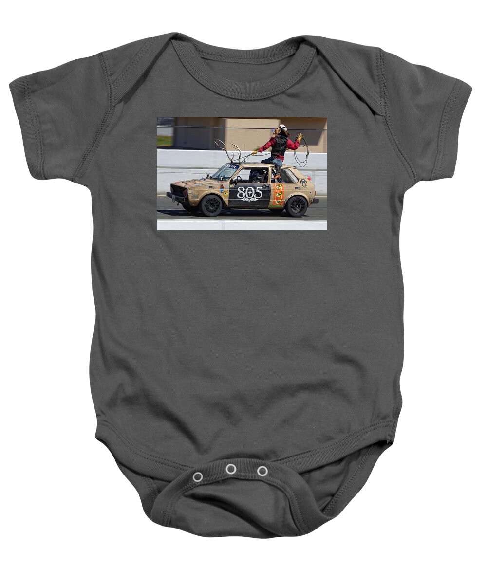 Sports Baby Onesie featuring the photograph Jackalope Wrangler -- Volkswagen Rabbit at the 24 Hours of LeMons Race, Sonoma California by Darin Volpe