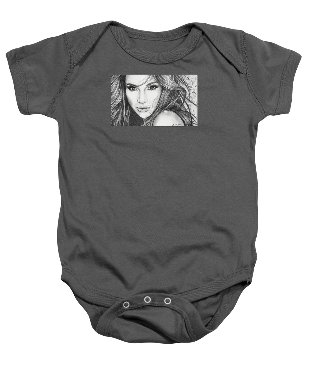 Pencil Drawing Baby Onesie featuring the drawing Jennifer Lopez by Daniel Carvalho