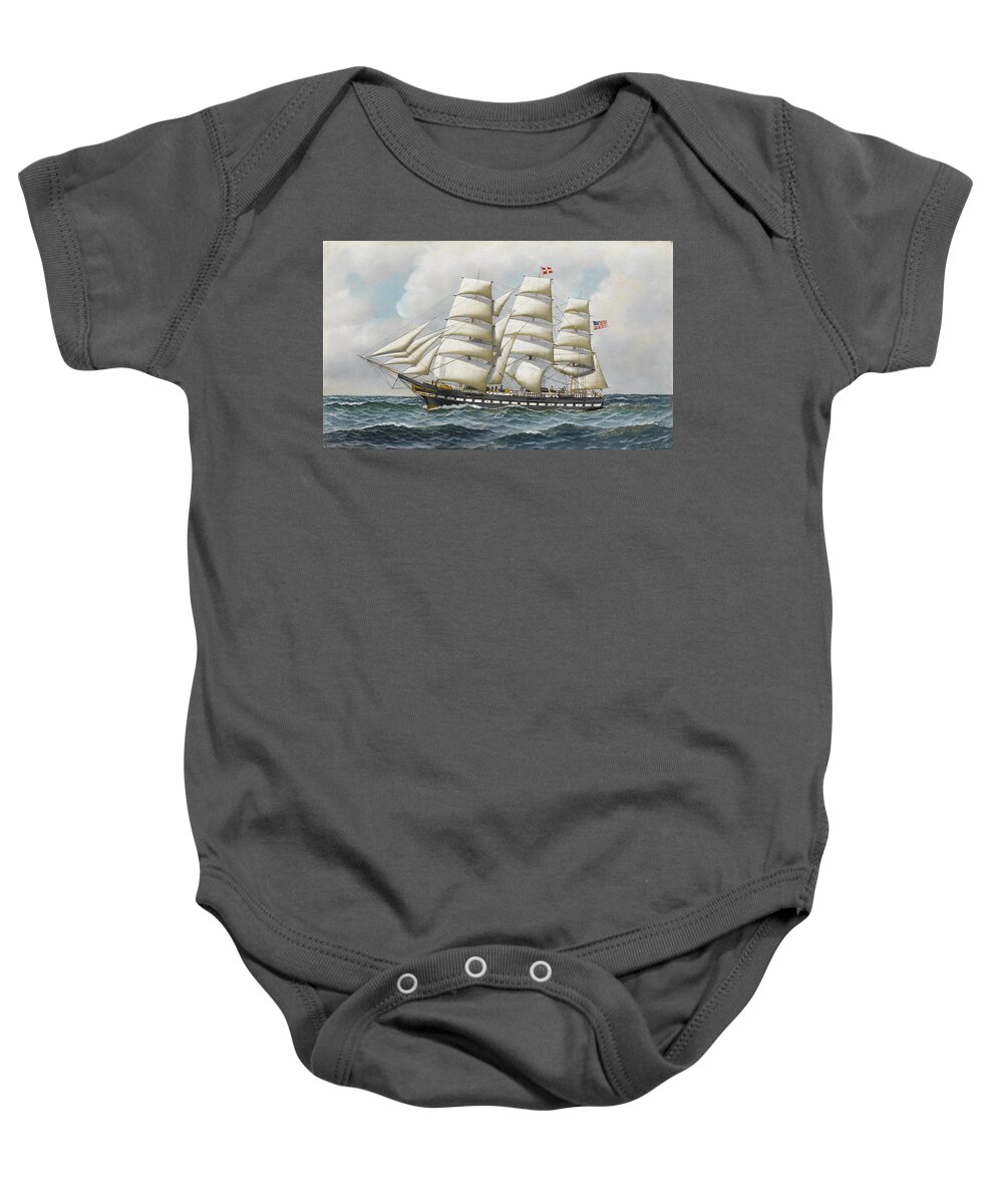 Antonio Jacobsen - The American Full-rigger 'jeremiah Thompson' ... Sea Baby Onesie featuring the painting Jeremiah Thompson by Antonio Jacobsen