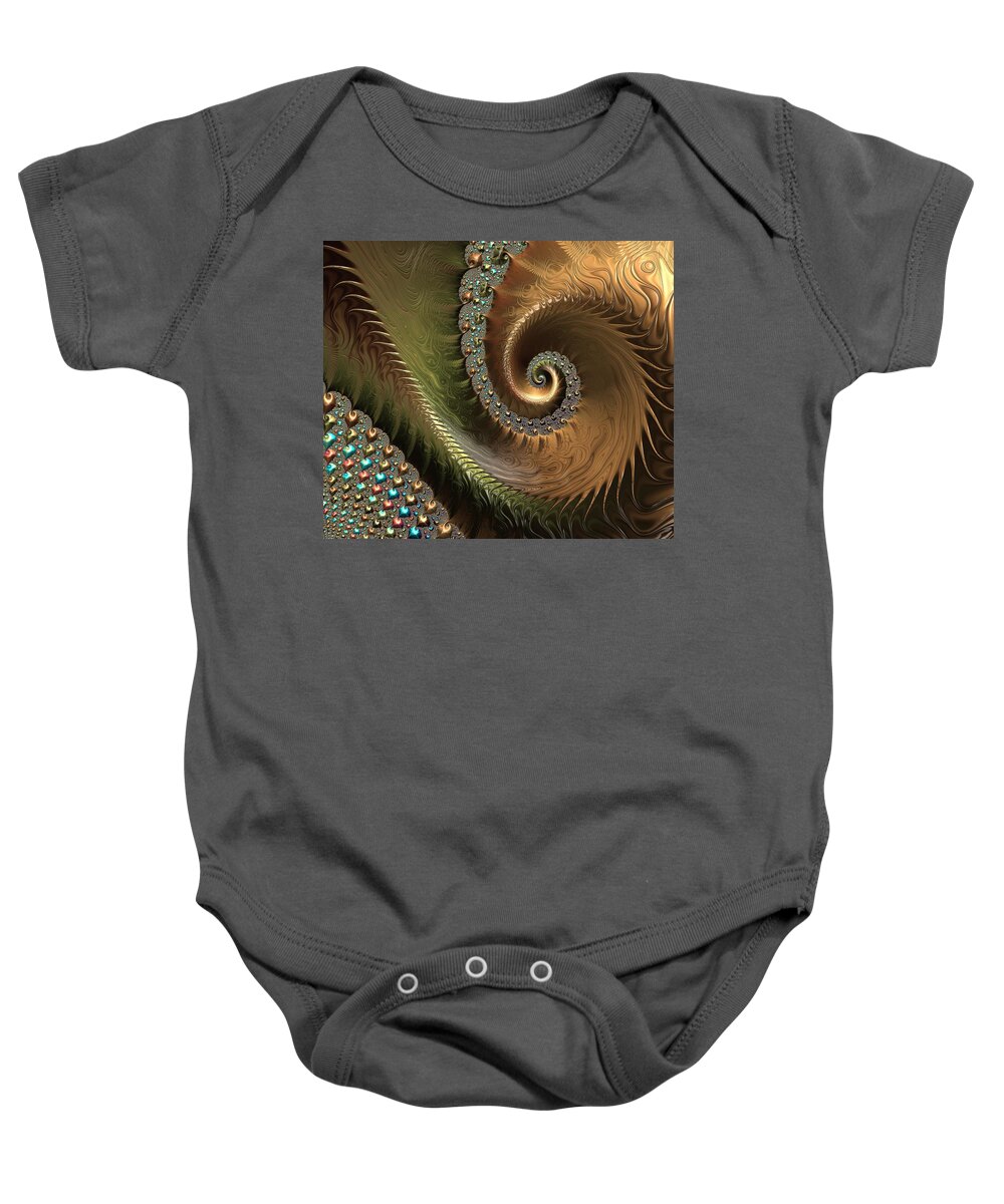 Jewel And Spiral Abstract Baby Onesie featuring the digital art Jewel and Spiral Abstract by Marianna Mills