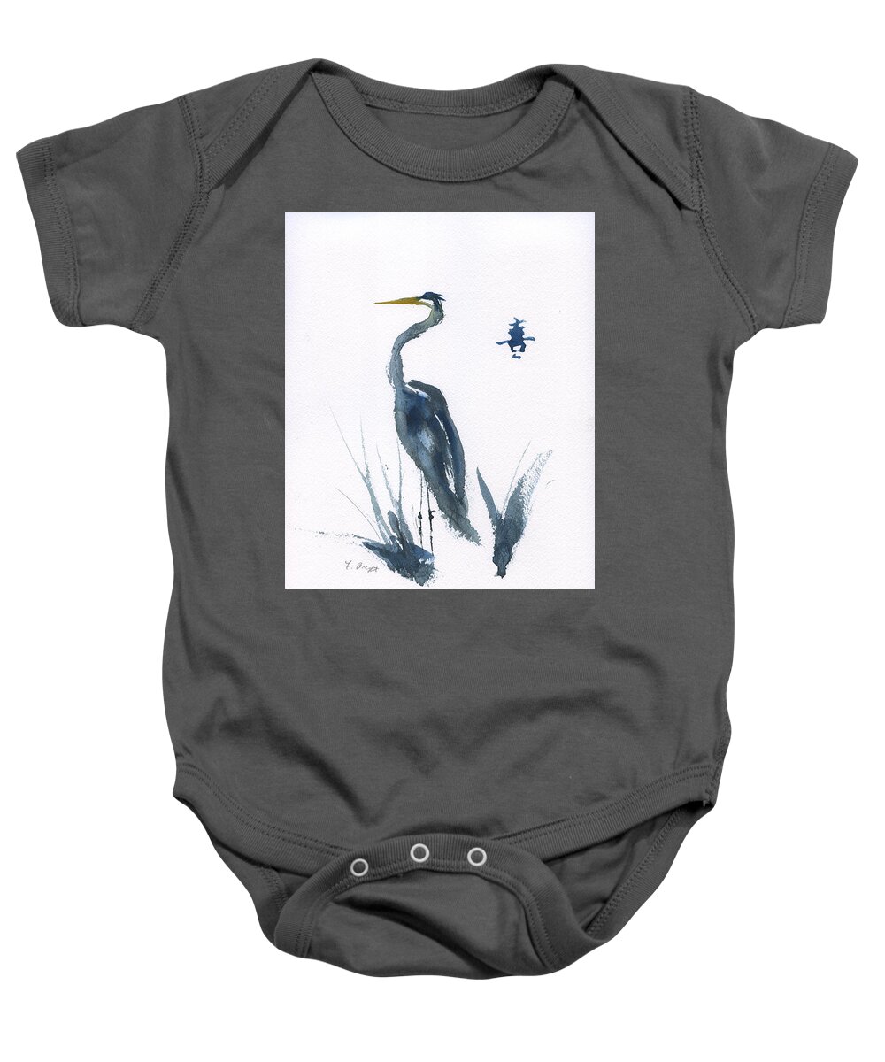 Joy Of The Great Blue Heron Abstract 2 Baby Onesie featuring the painting Joy Of The Great Blue Heron Abstract 2 by Frank Bright