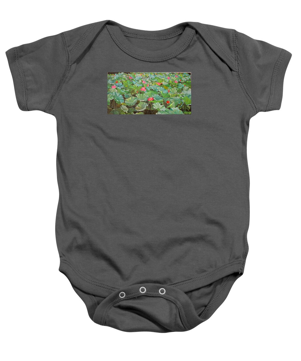 Water Lily Baby Onesie featuring the painting July 4th by Thu Nguyen