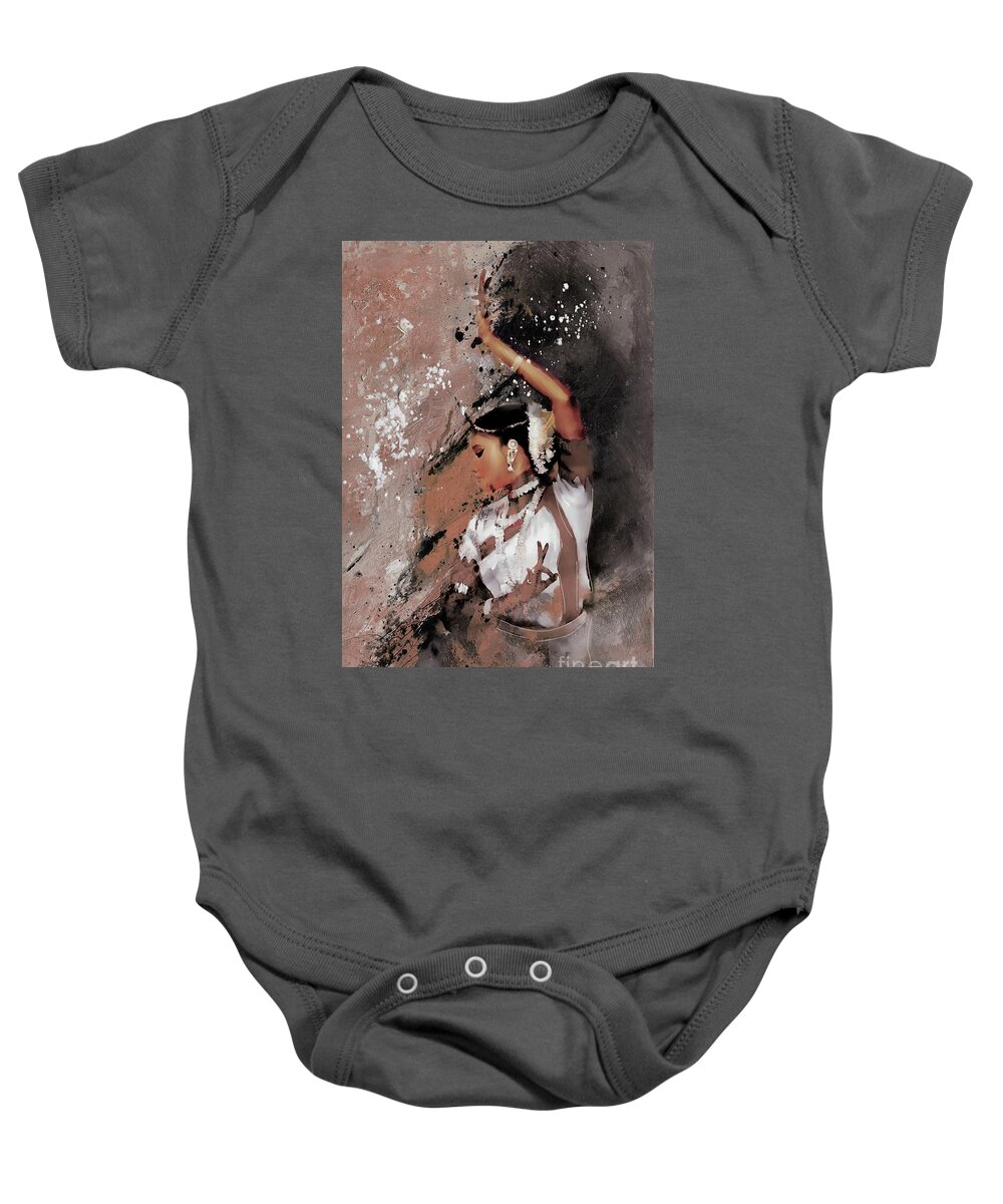 Indian Kathak Dance Baby Onesie featuring the painting Kathak Indian Dancer 22KJ by Gull G