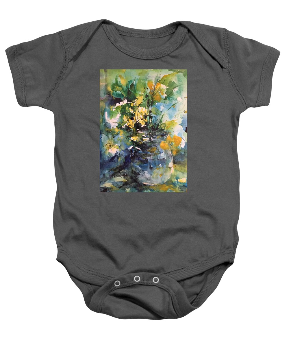 Yellow Flowers Baby Onesie featuring the painting Kathleen's Yellow Flowers by Robin Miller-Bookhout