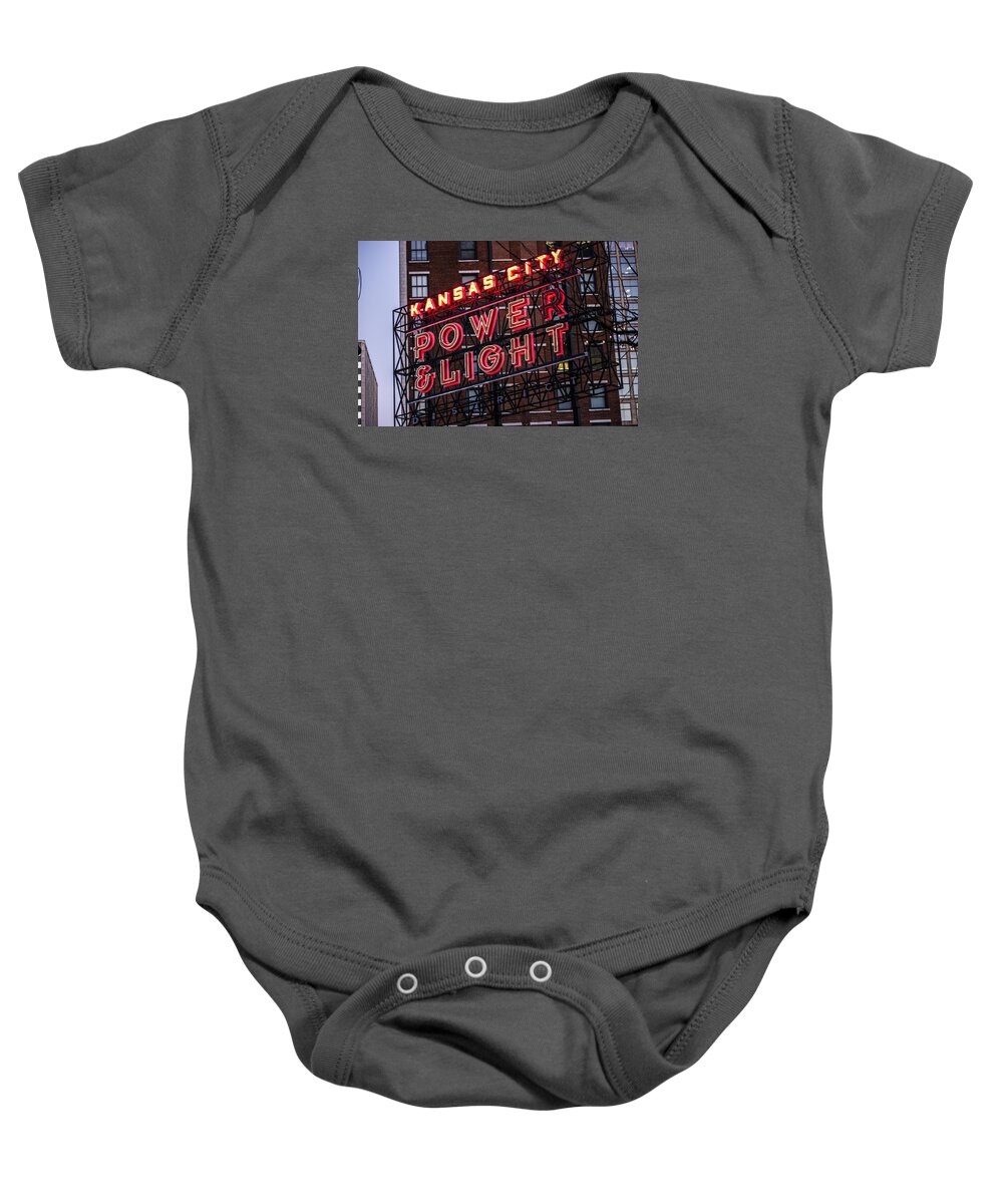 Kansas City Baby Onesie featuring the photograph KC Power and Light by Jim Mathis
