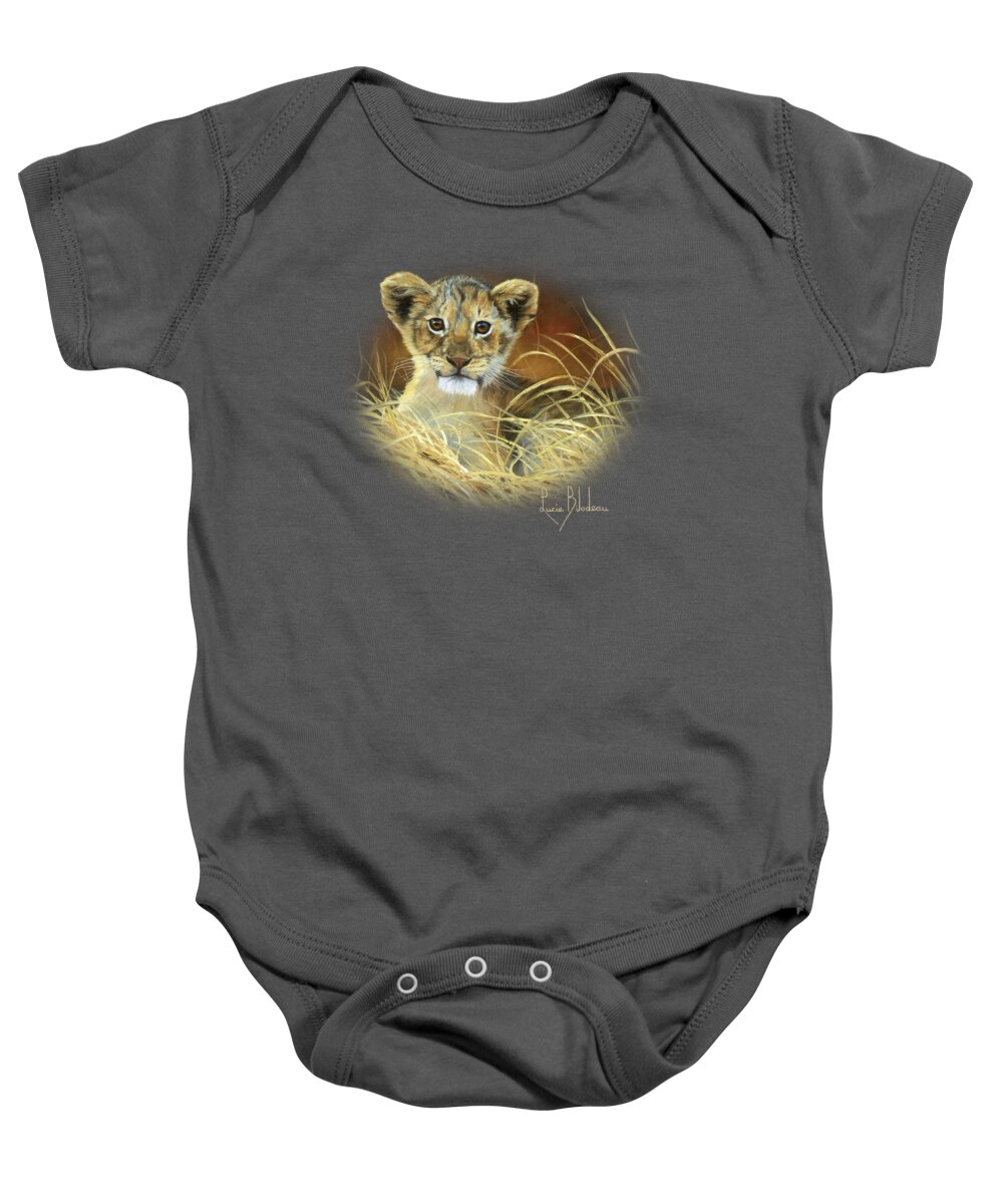 Lion Baby Onesie featuring the painting King To Be by Lucie Bilodeau