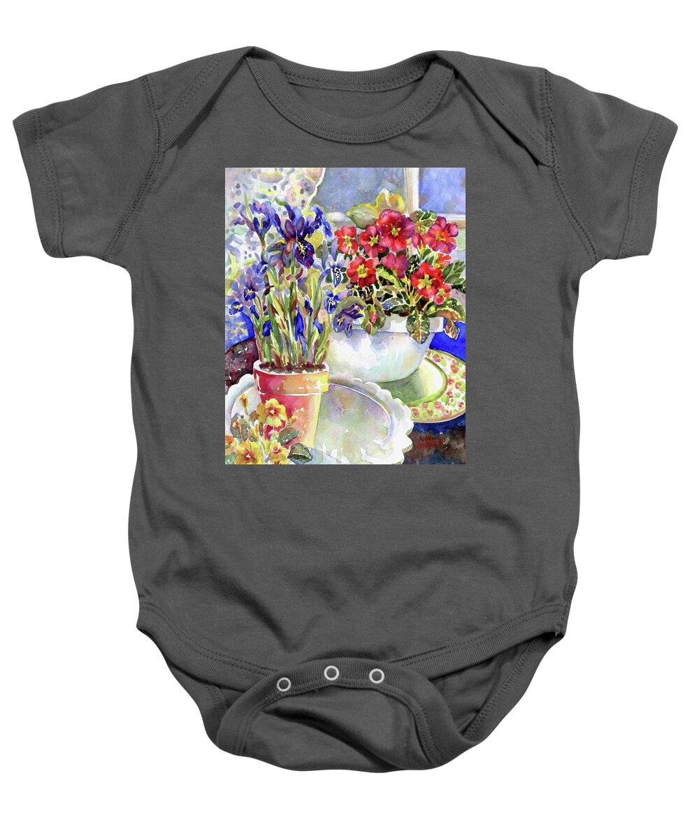 Watercolor Baby Onesie featuring the painting Kitchen Primrose I by Ann Nicholson