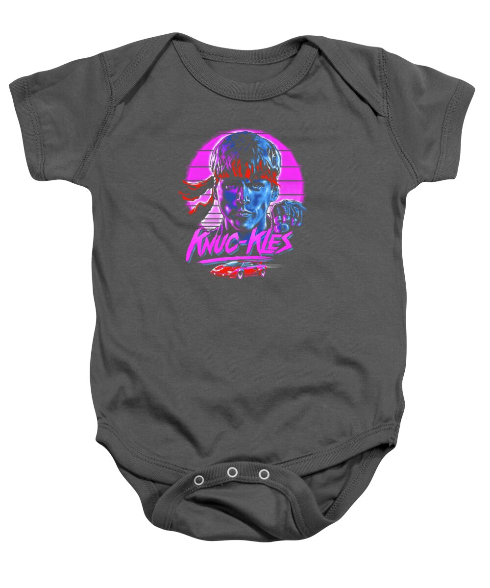 Kungfury Baby Onesie featuring the digital art Knuc-kles by Zerobriant Designs