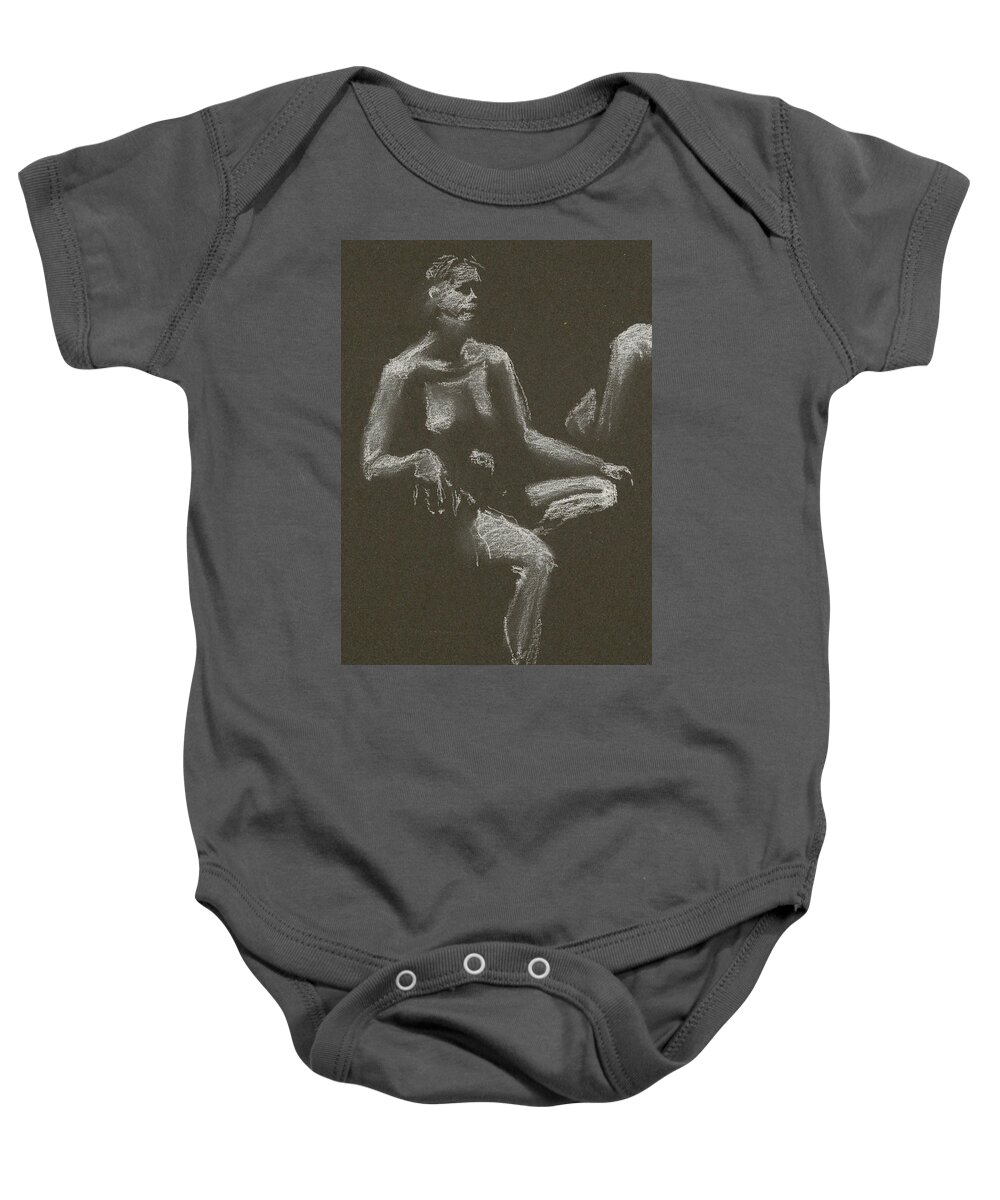 Figure Drawing Baby Onesie featuring the drawing Kroki 2015 04 25 _3 Figure Drawing White Chalk Beskuren by Marica Ohlsson