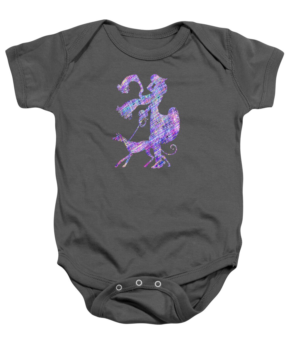 Lady Baby Onesie featuring the digital art Lady Dog Walker Threads Transparent Background by Barbara St Jean