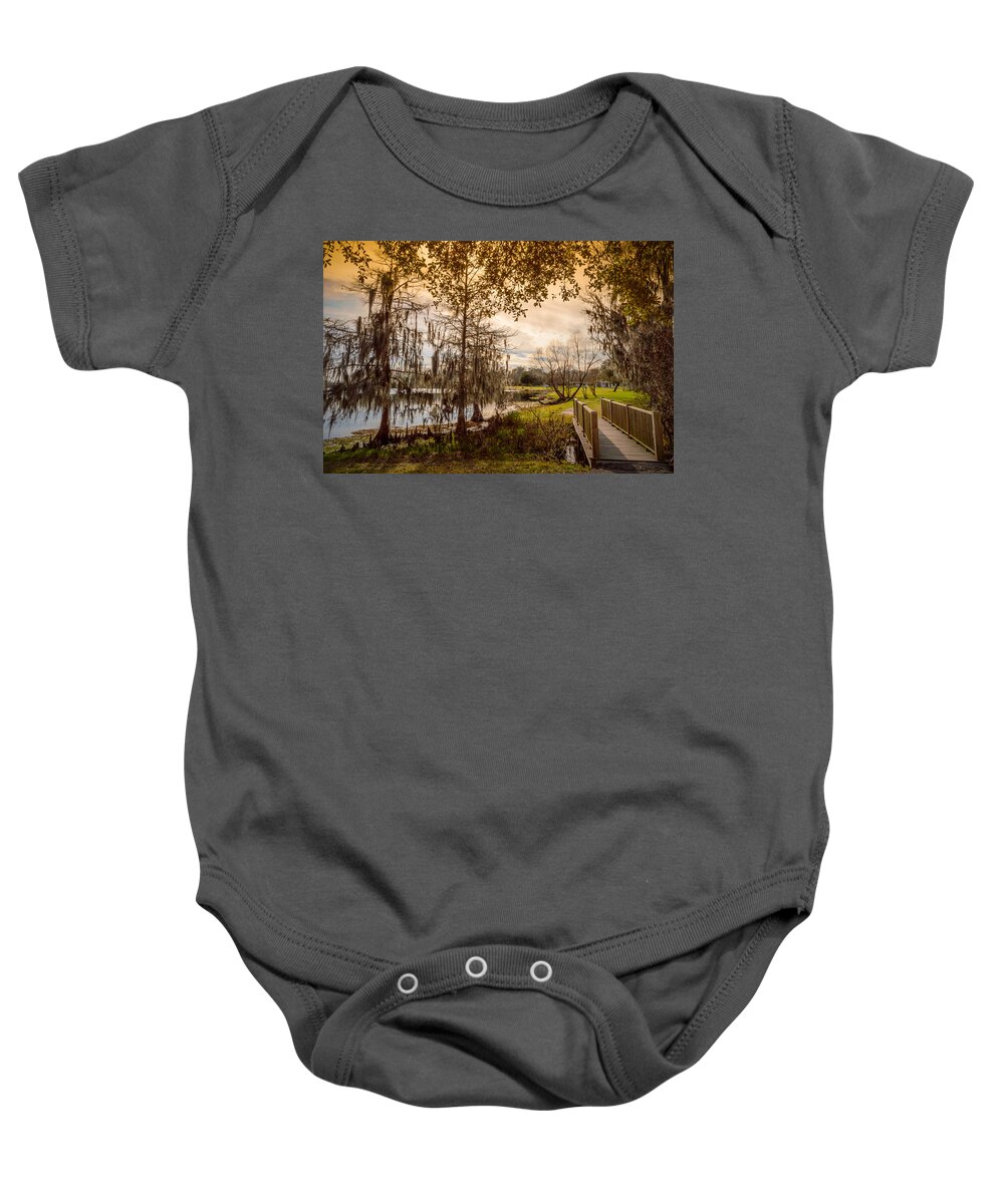 Water Baby Onesie featuring the photograph Lake Bridge by Leticia Latocki