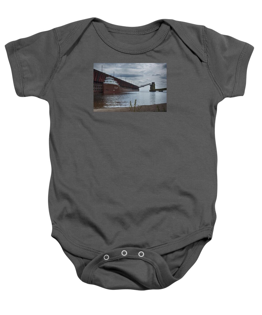  Baby Onesie featuring the photograph Lake Freighter by Dan Hefle