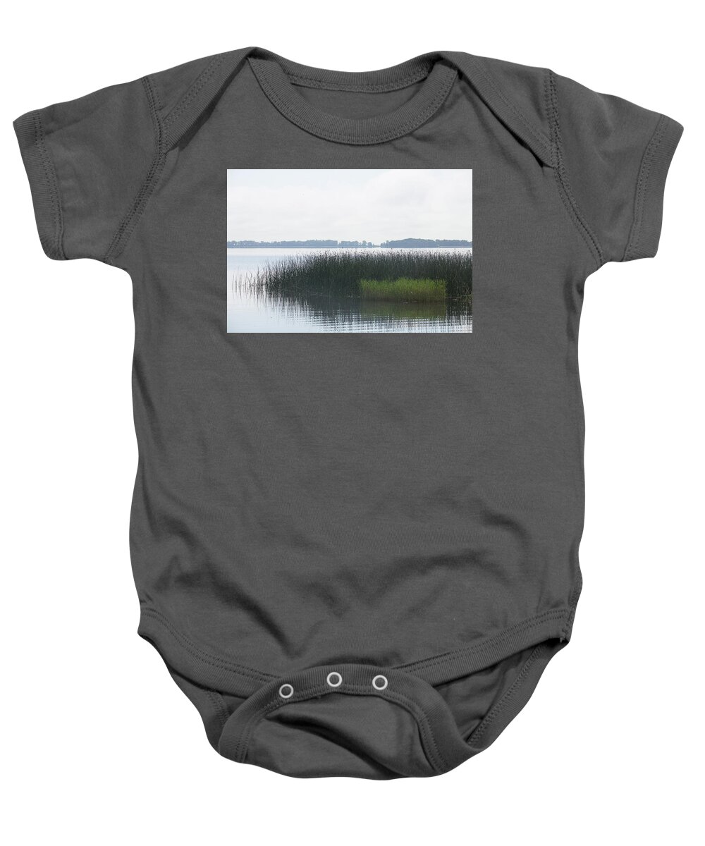 Misty Baby Onesie featuring the photograph Lake Grasses by Dart Humeston