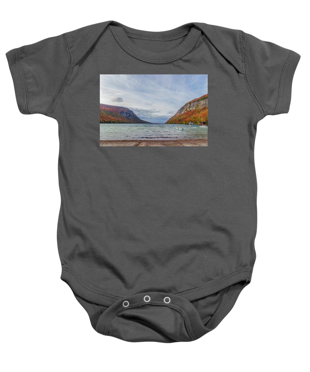 Vermont Baby Onesie featuring the photograph Lake Willoughby Blustery Fall Day by Tim Kirchoff