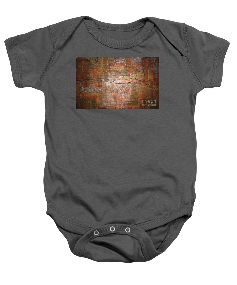 Abstract Baby Onesie featuring the painting Landscape - Gold by Jacqueline Athmann