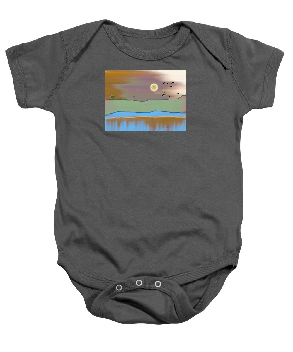 Minimal Baby Onesie featuring the painting Landscape with Crows - Color by Lenore Senior