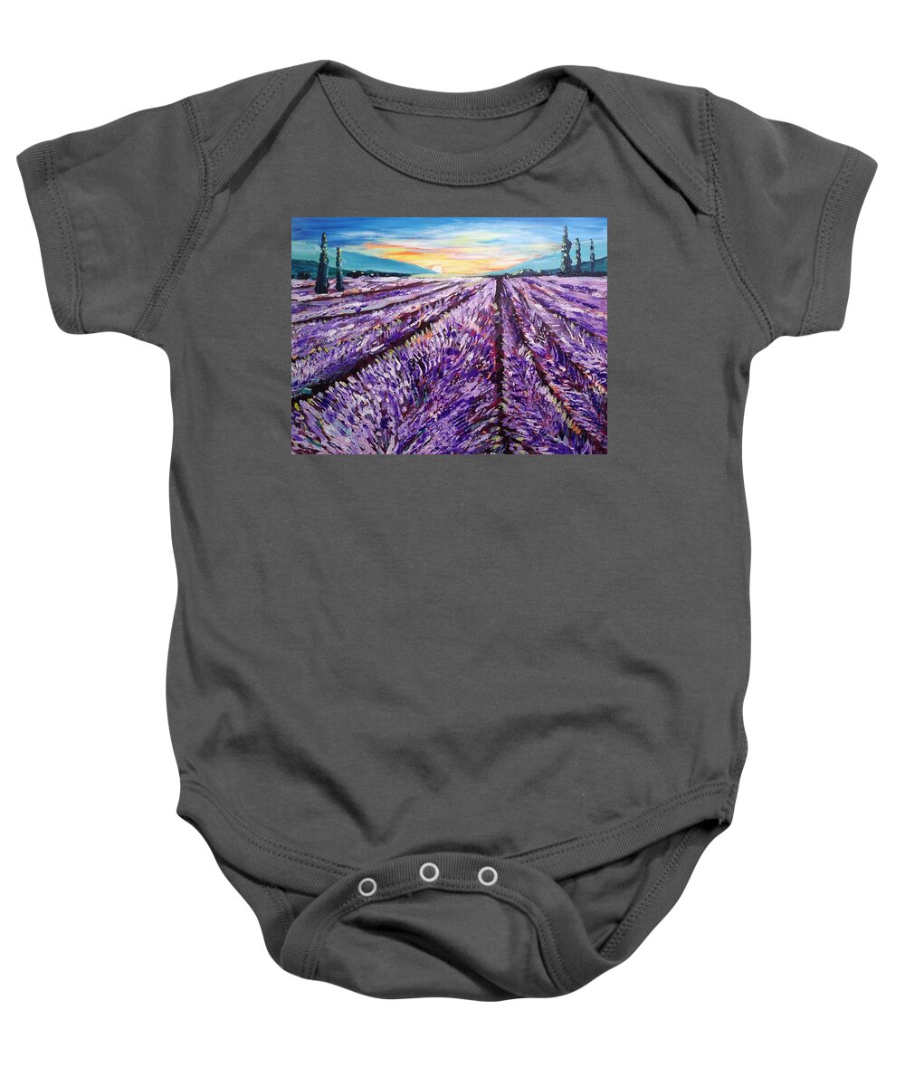 Lavender Baby Onesie featuring the painting Lavender Fields by Lynne McQueen