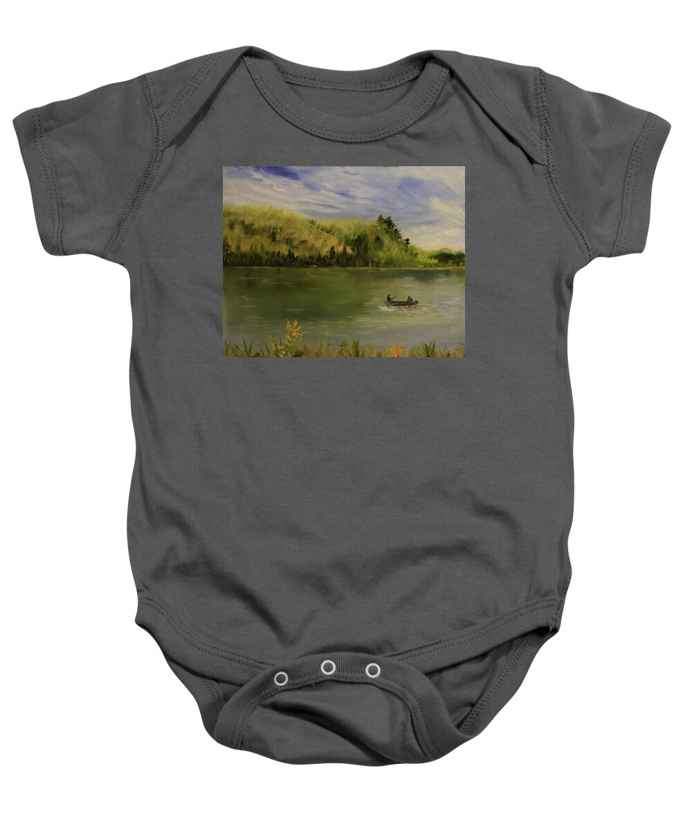Lax Lake Baby Onesie featuring the painting Lax Lake by Joi Electa