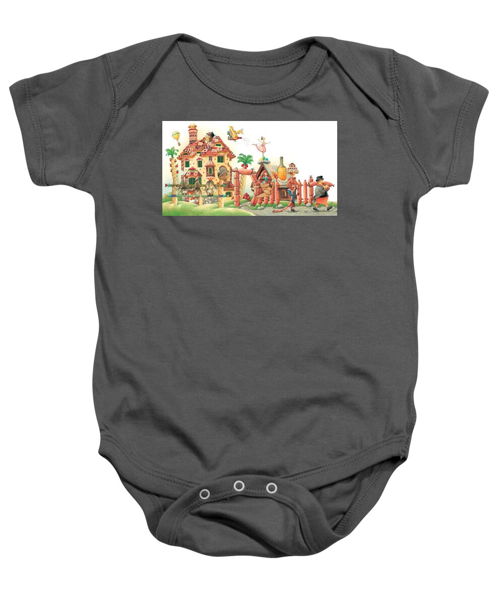 Food Lanscape Kitchen Cake Sweets Baby Onesie featuring the painting Lazinessland04 by Kestutis Kasparavicius