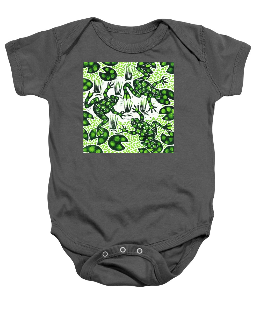 Frog Baby Onesie featuring the painting Leaping Frogs by Nat Morley