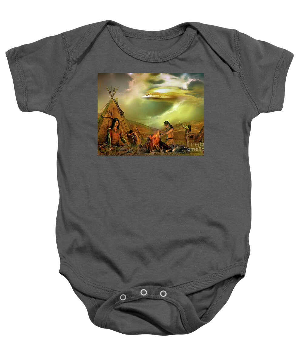 Myths And Legends Baby Onesie featuring the digital art Legends Of The Sky People by Shadowlea Is