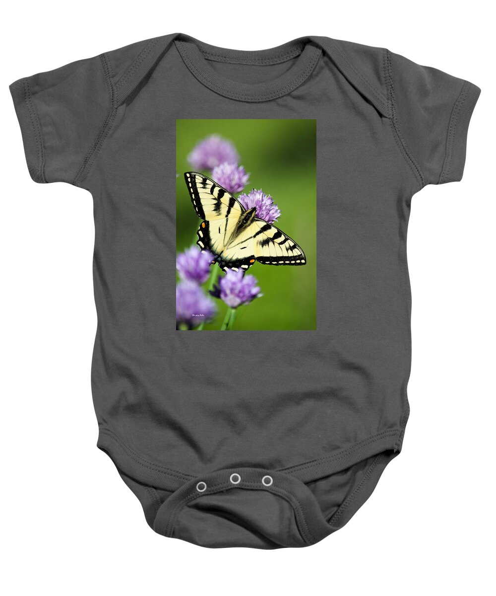 Butterfly Baby Onesie featuring the photograph Beautiful Swallowtail Butterfly On Flowers by Christina Rollo