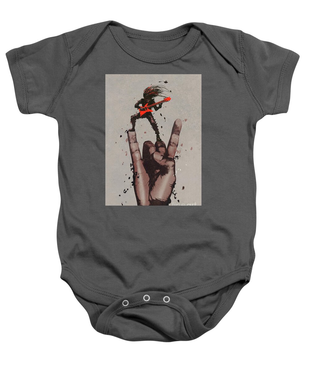 Rock And Roll Baby Onesie featuring the painting Let's Rock by Tithi Luadthong