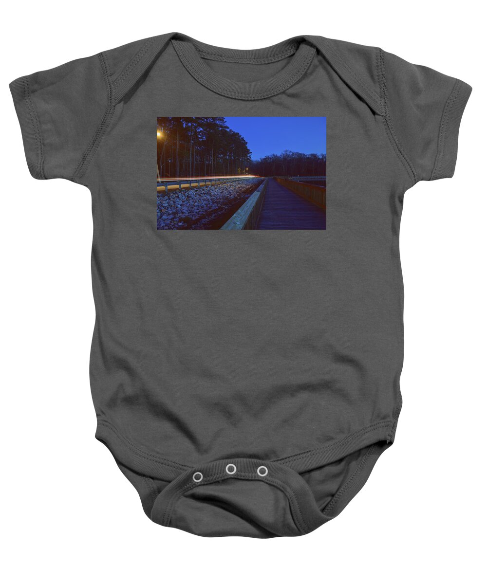 Light Baby Onesie featuring the photograph Light Trails on Elbow Road by Nicole Lloyd