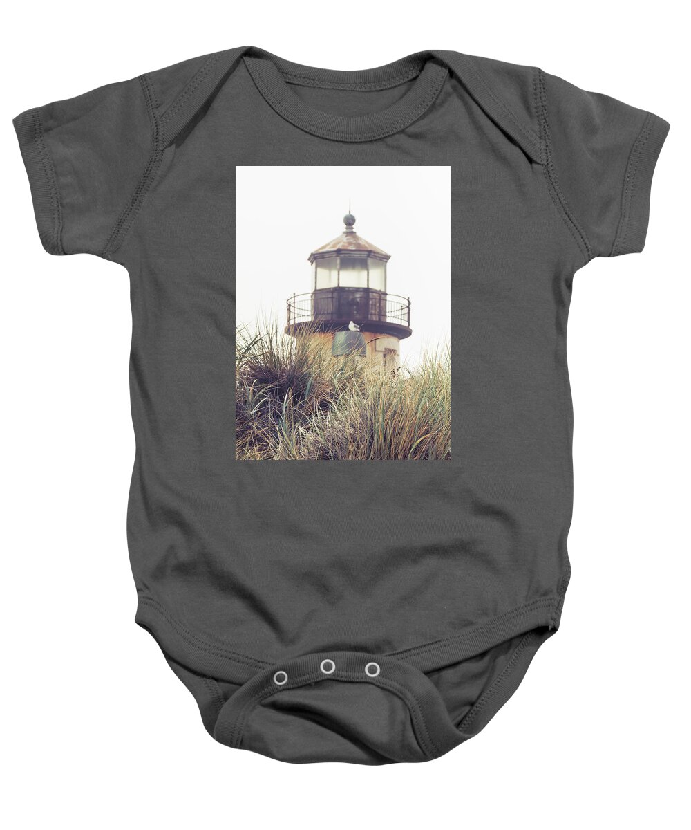 Coquille River Ligthouse Baby Onesie featuring the photograph Lighthouse through the Grass by Catherine Avilez