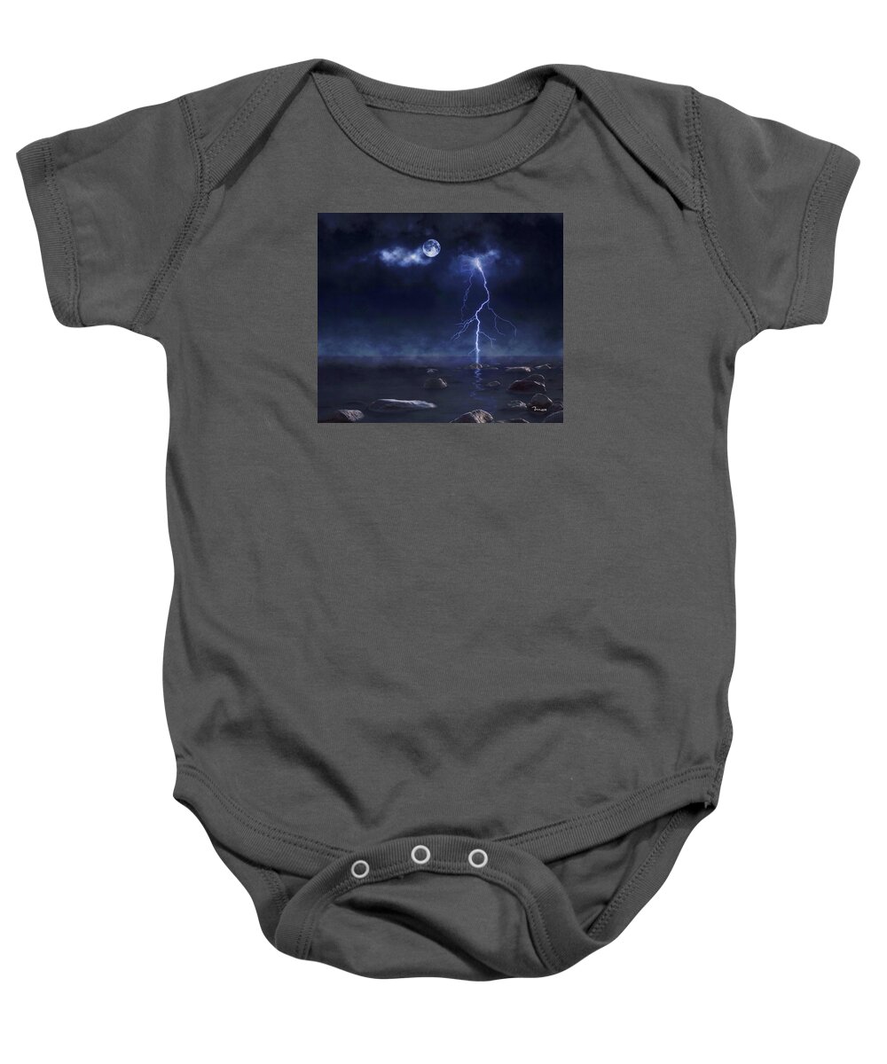 Lightning Baby Onesie featuring the photograph Lightning at Sea by Mark Taylor