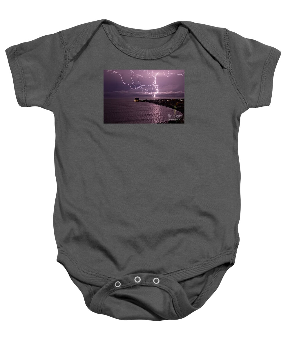 Weather Baby Onesie featuring the photograph Lightning up the Night by Bob Hislop