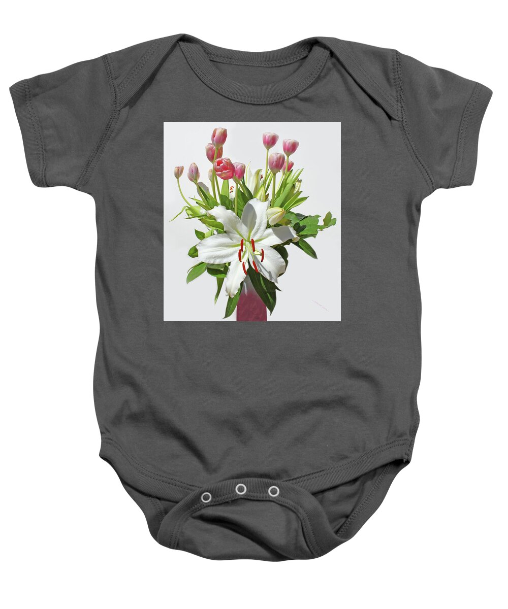 Flowers Baby Onesie featuring the photograph Lilies And Tulips by Carl Deaville