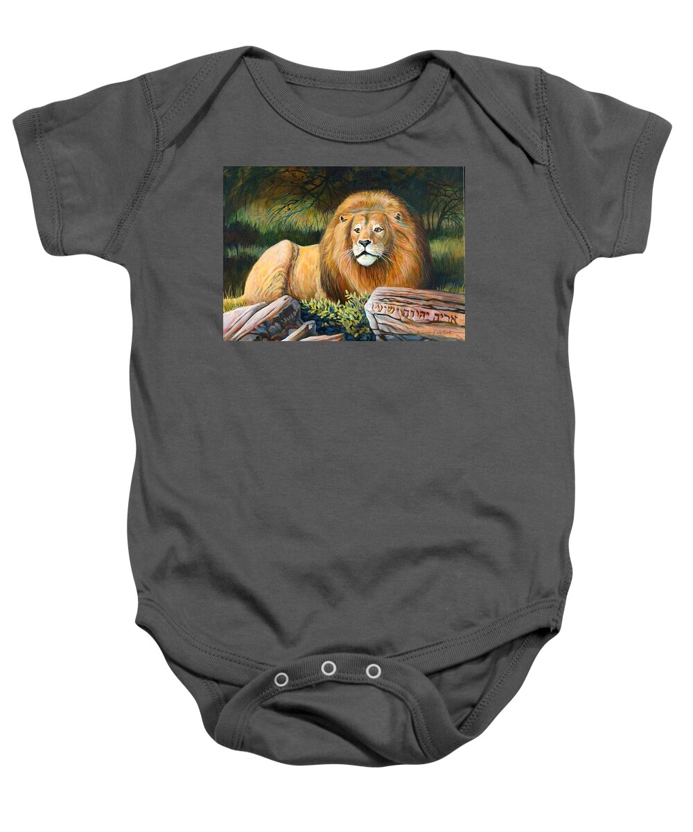 Art Baby Onesie featuring the painting Yeshua, Lion of Judah by Cynthia Westbrook