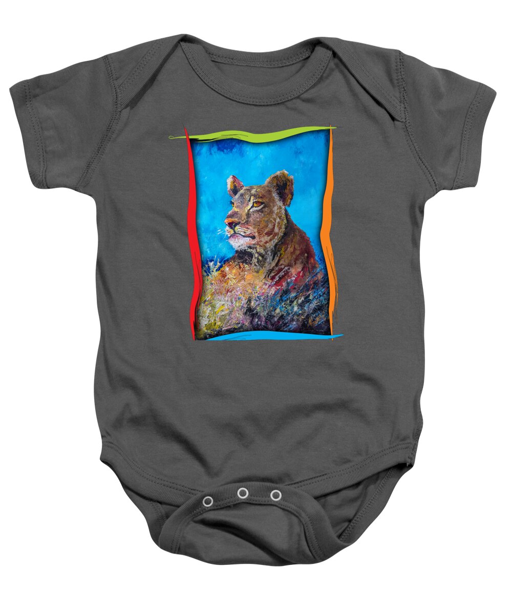 Cat Baby Onesie featuring the painting Lioness Pride by Anthony Mwangi