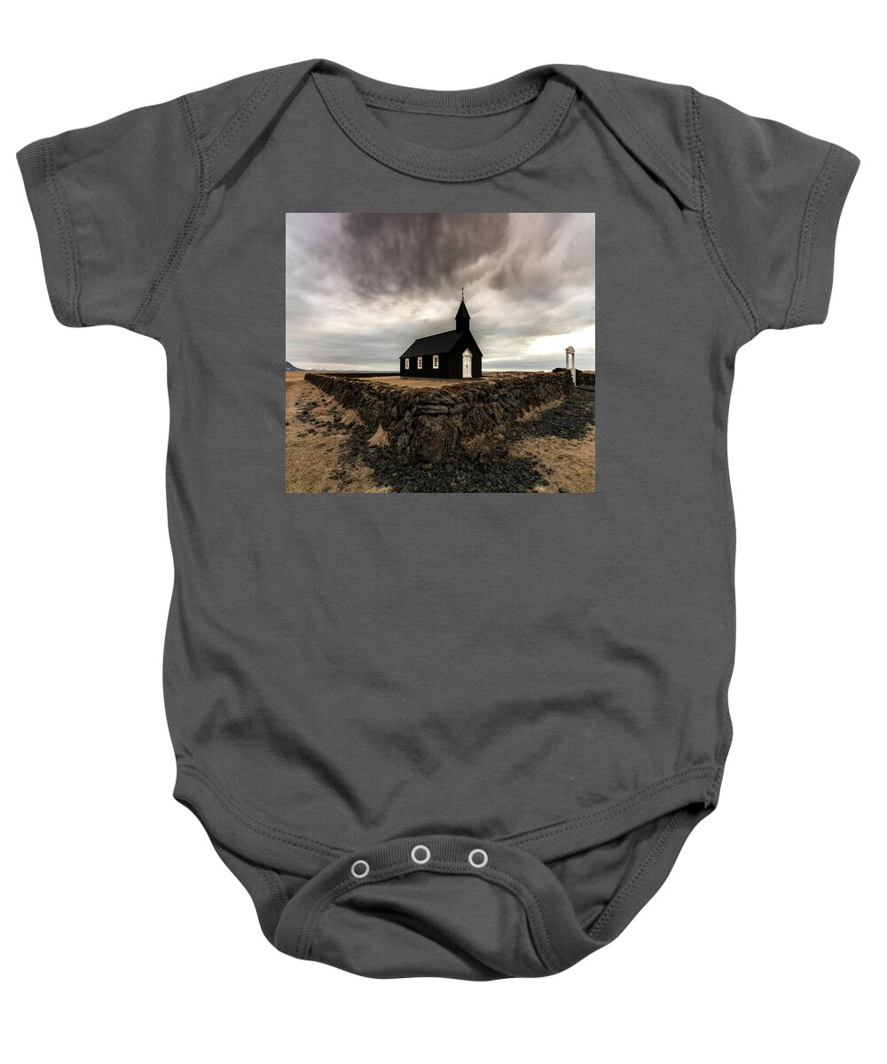 Iceland Baby Onesie featuring the photograph Little Black Church by Larry Marshall