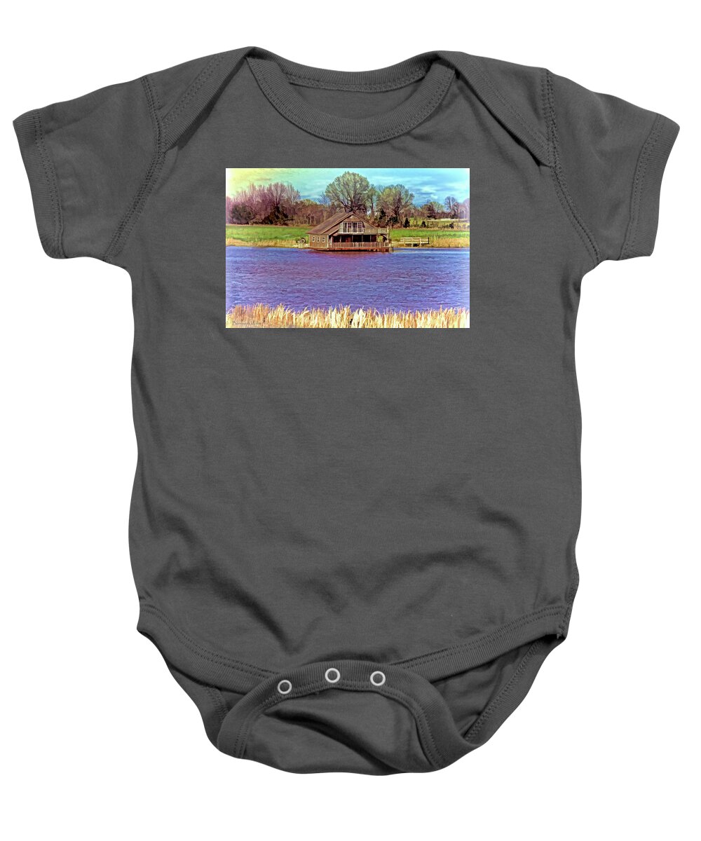 Cabin Baby Onesie featuring the photograph LIving on the Water by Bonnie Willis
