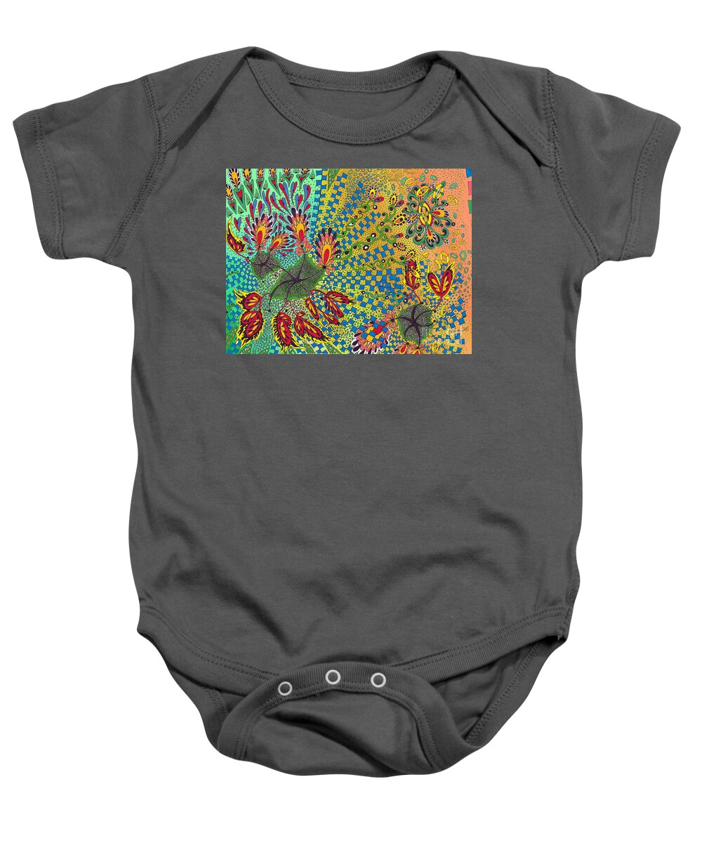 Abstract Art Baby Onesie featuring the drawing Living with you by Elaine Berger