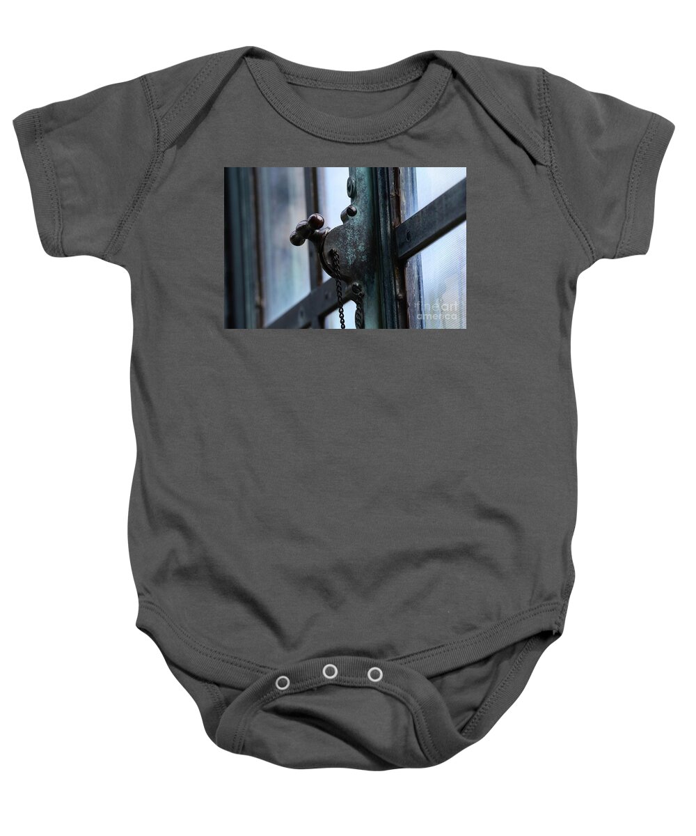 Architecture Baby Onesie featuring the photograph Locked Window by Cindy Manero