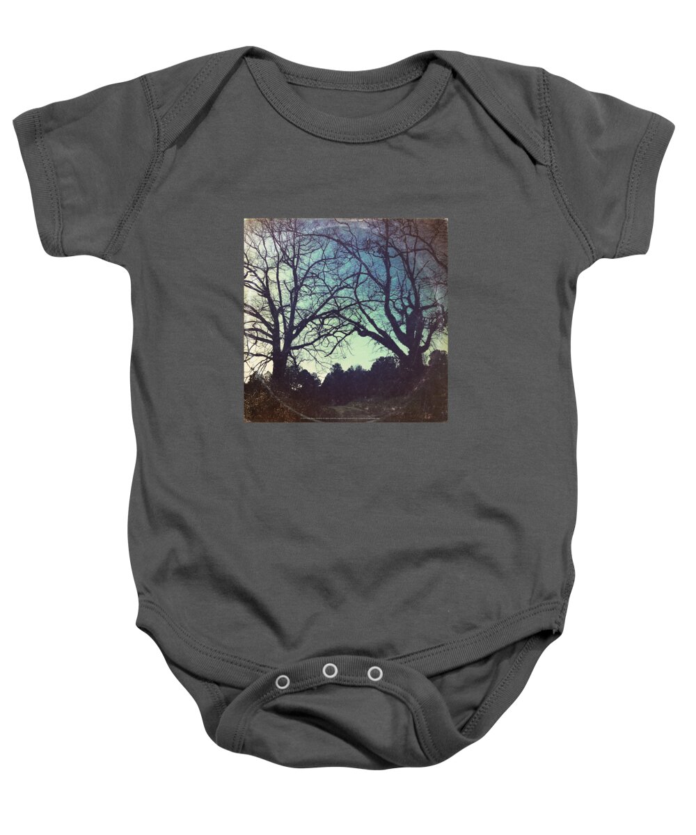 Landscape Baby Onesie featuring the painting Long Road Home - America As Vintage Album Art by Little Bunny Sunshine
