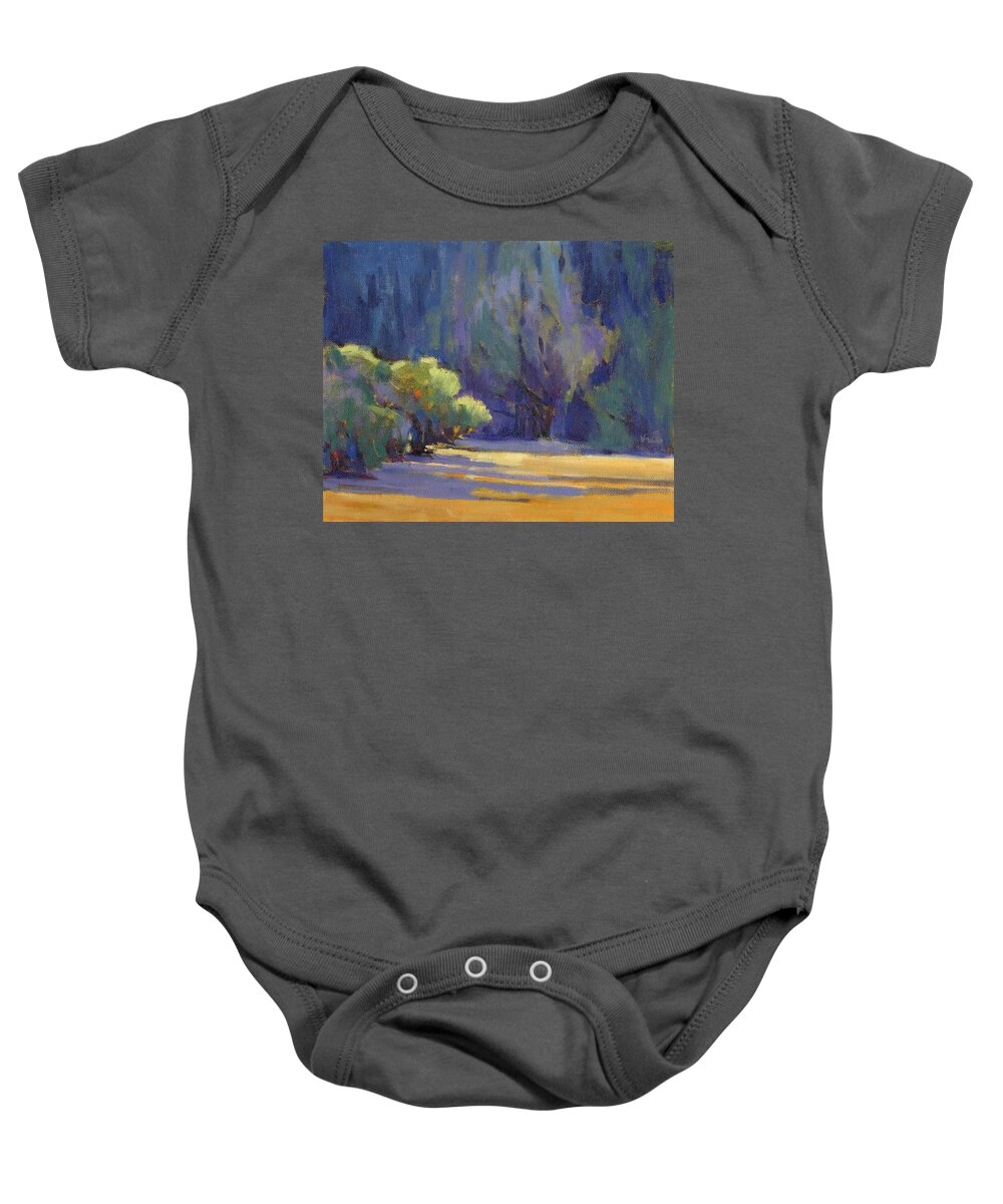 Trees Baby Onesie featuring the painting Long Shadows by Konnie Kim